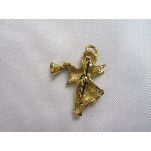 Gold Tone Angel Bell Brooch Boho Holiday Minimalist - Picture 2 of 3